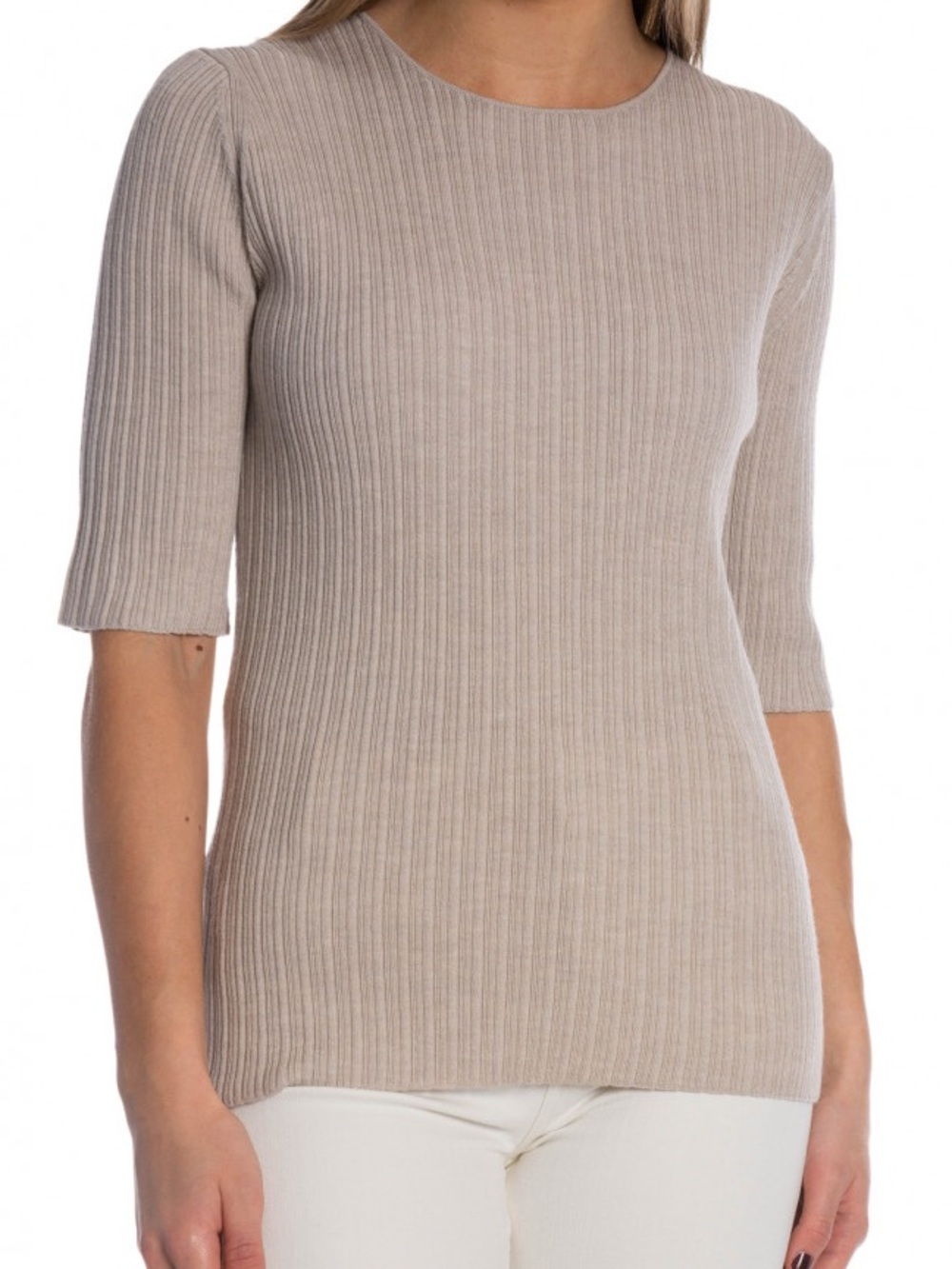 By Malene Birger Blaise Yellow Sand Ribbed Short-Sleeve Knit Top Sz XS